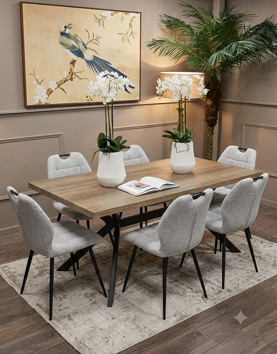 Kamala 180cm Dining Table and 6 x Alva Beige Dining Chairs - Bundle Deal