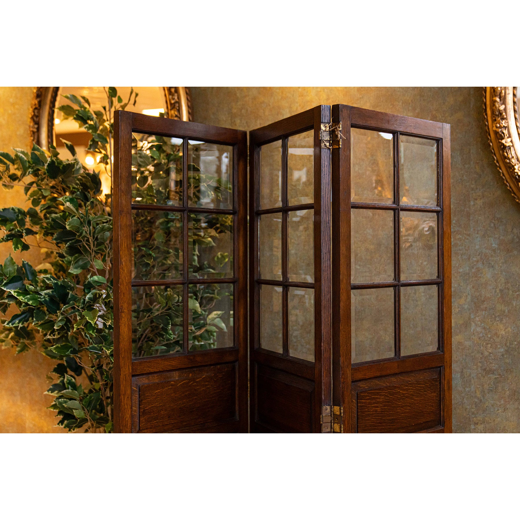 19th Century Oak 3 Fold Glazed and Panel Dividing Screen