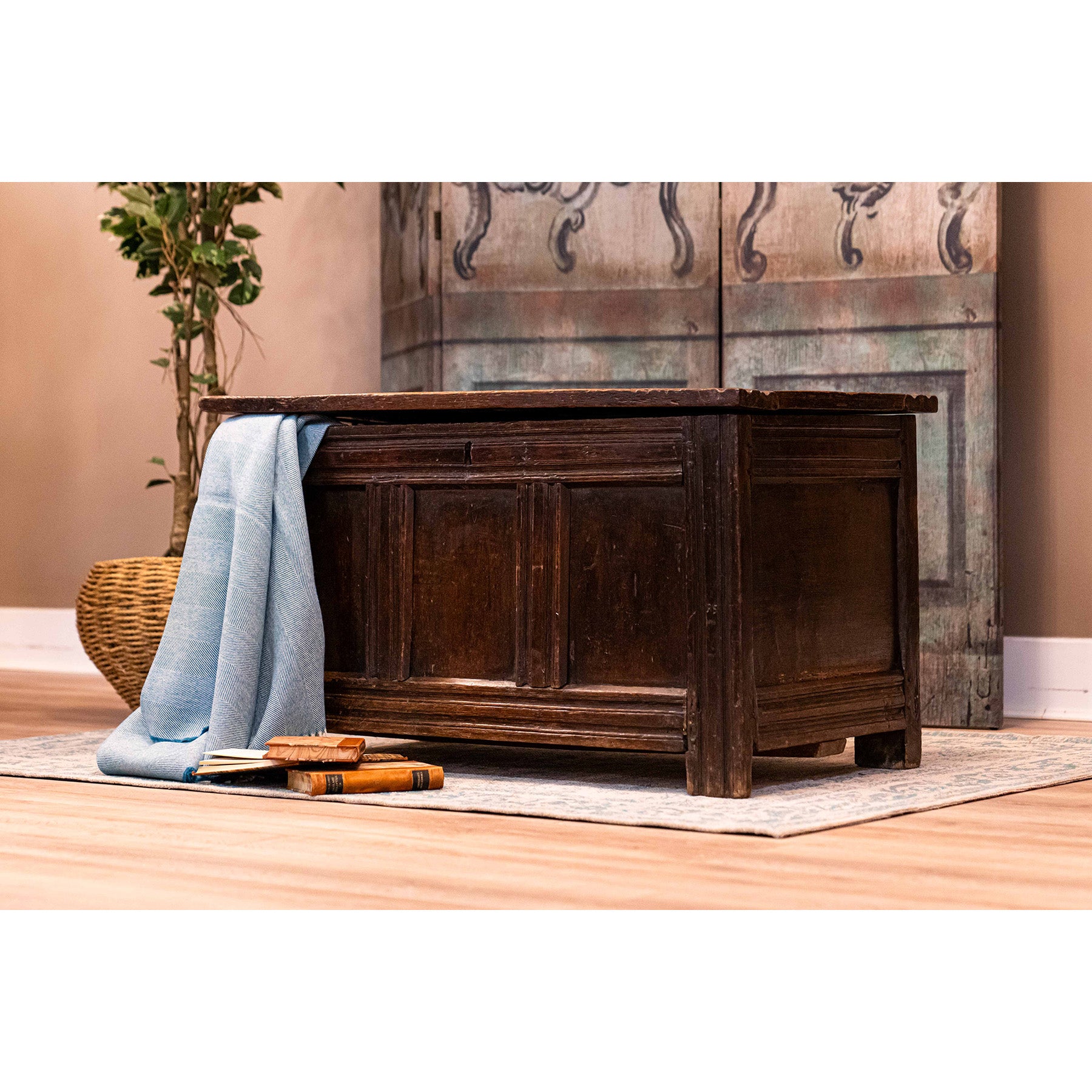 19th Century Oak Coffer Table Hinged Panel Lid