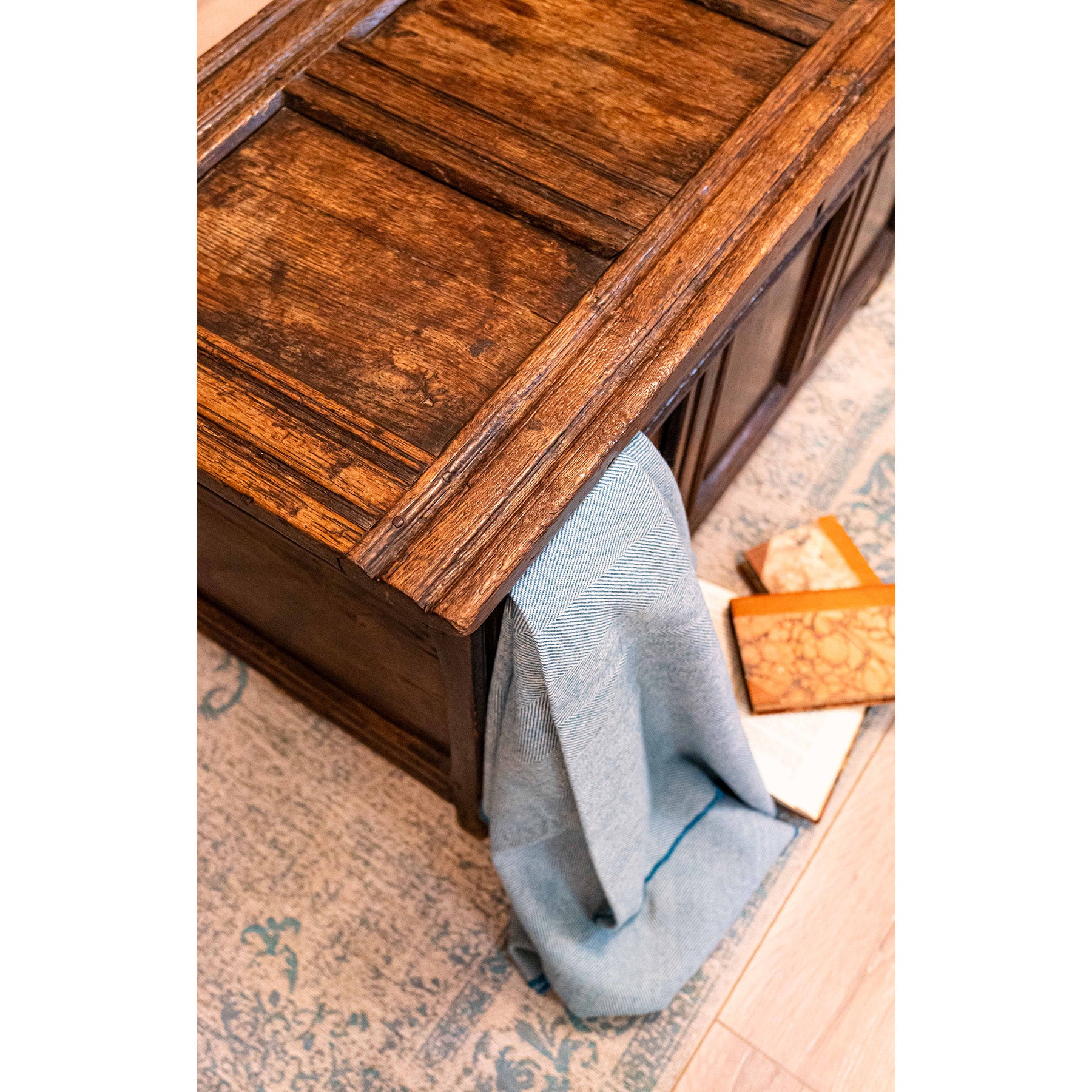 19th Century Oak Coffer Table Hinged Panel Lid