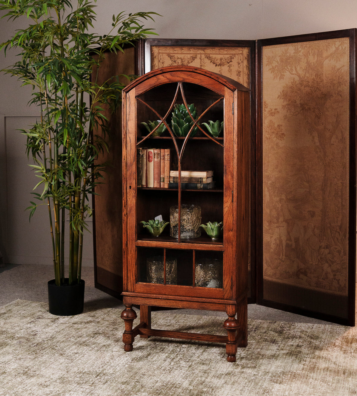 Antique Art Deco Oak Glazed Display Cabinet