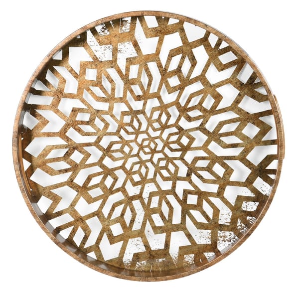 Antique Brass Geometric Mosaic Tray