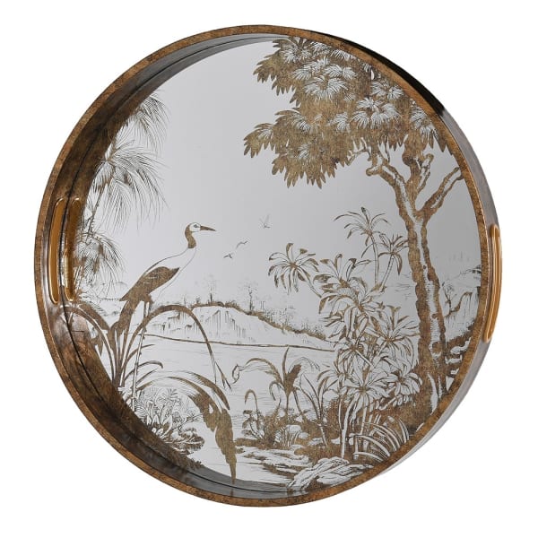 Antique Brass Jungle Scene Tray