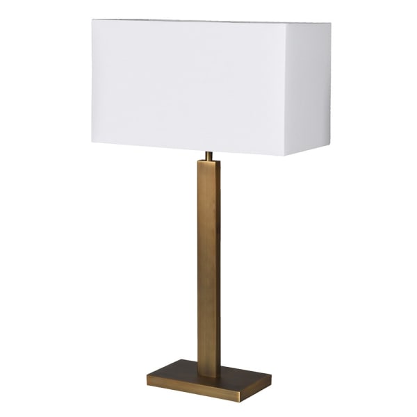 Antique Brass Rectangular Table Lamp with White Linen Shade