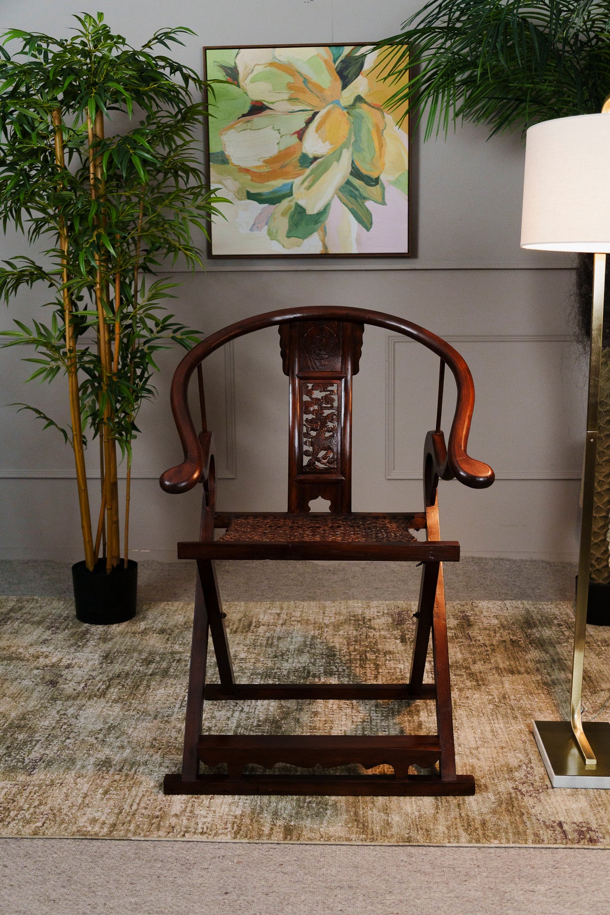 Antique Chinese Hardwood Horseshoe Back Armchair