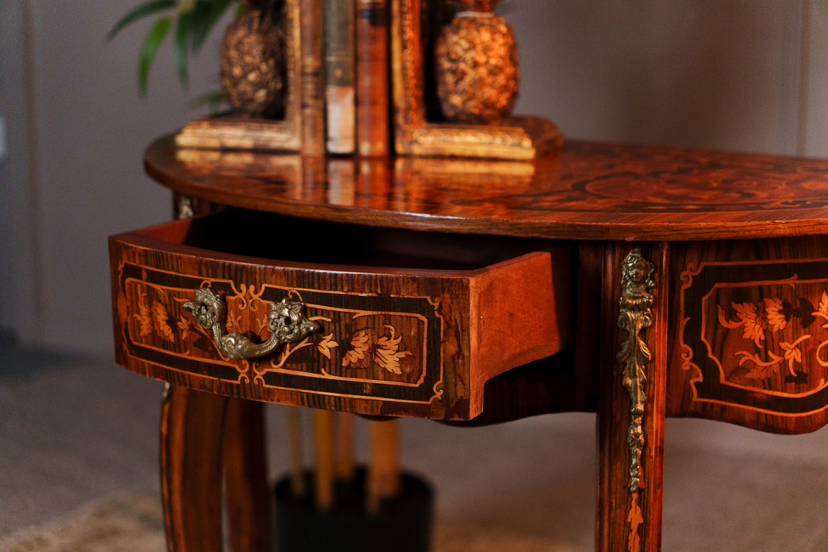 Antique Continental Kingwood Marquetry Side Table