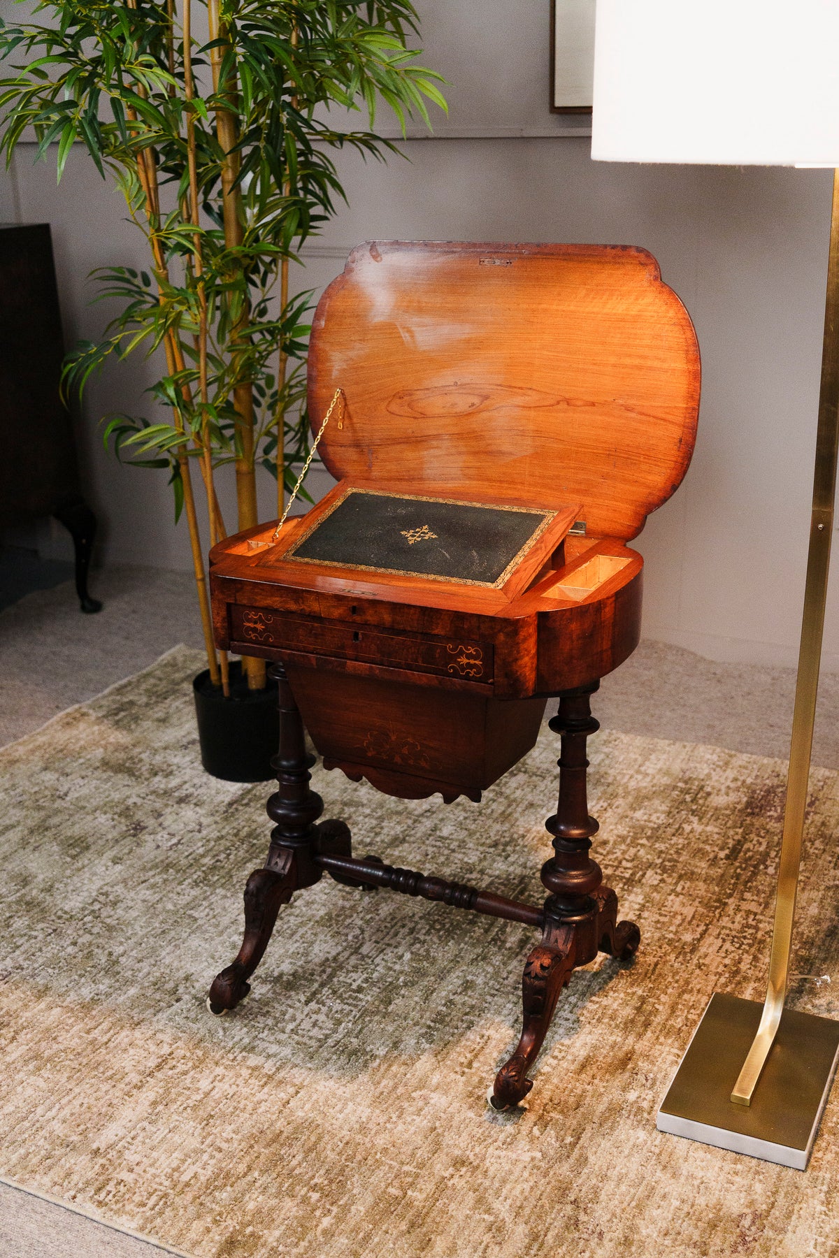 Antique Inlaid Walnut Writing Work Table