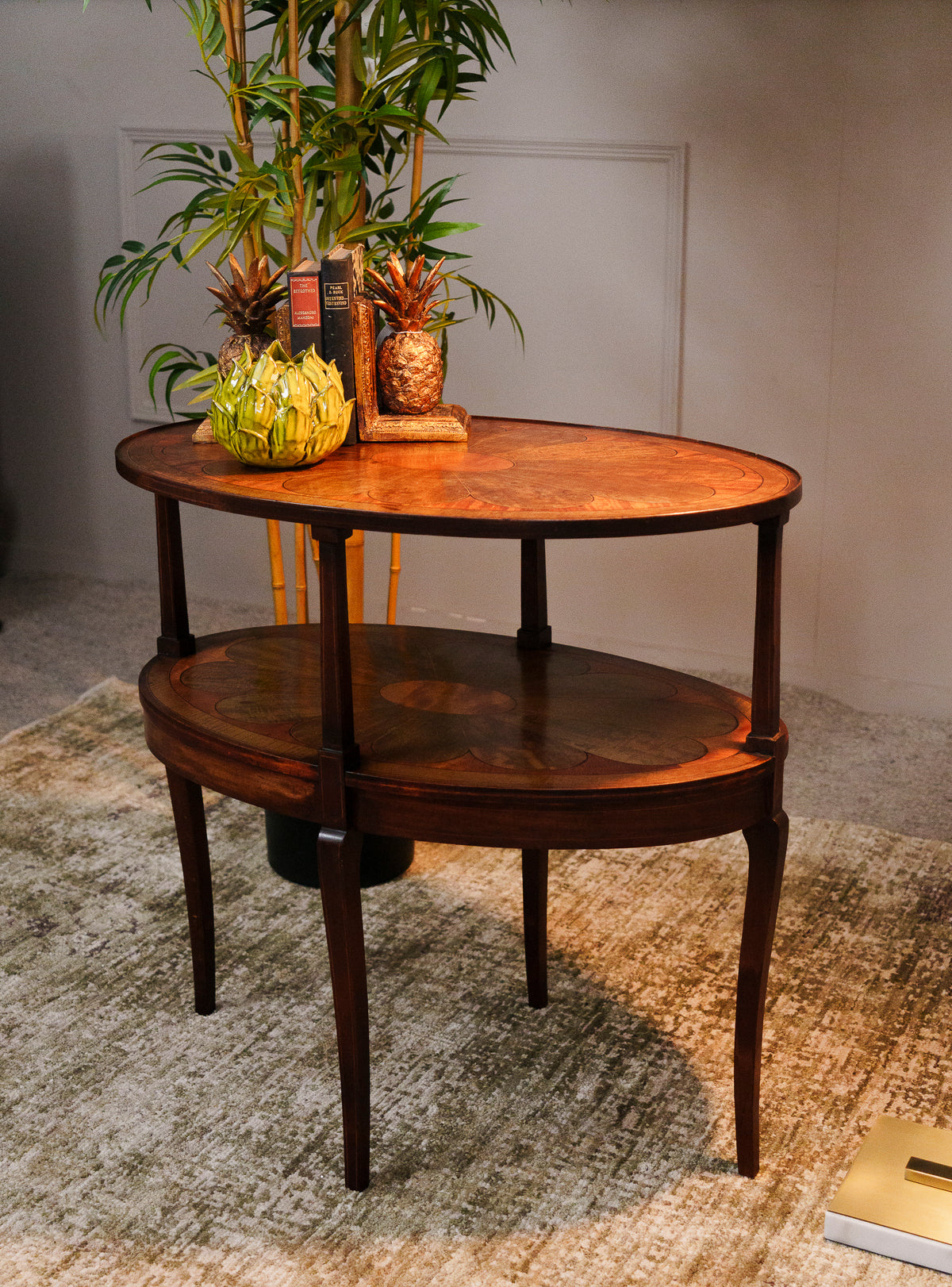 Antique Oval Inlaid Two Tier ĆtagĆØre