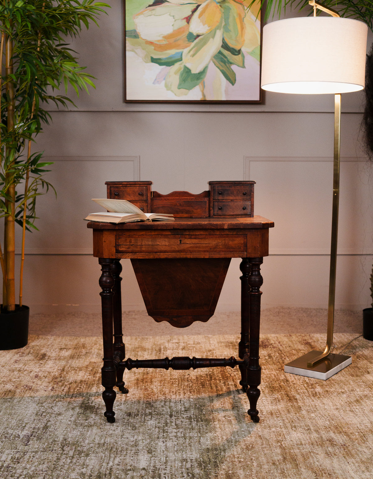 Antique Walnut Inlaid Writing Table & Work Box