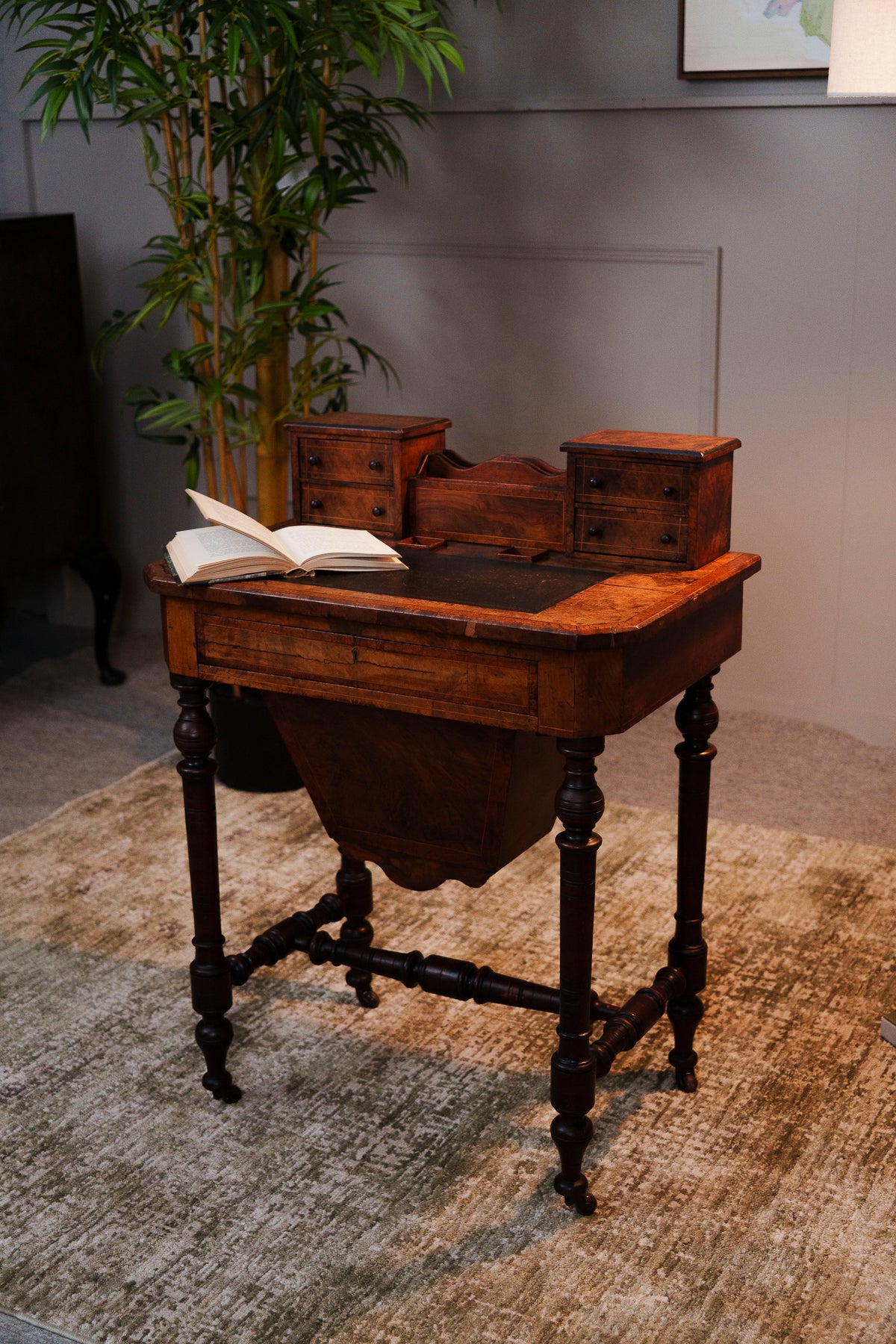 Antique Walnut Inlaid Writing Table & Work Box