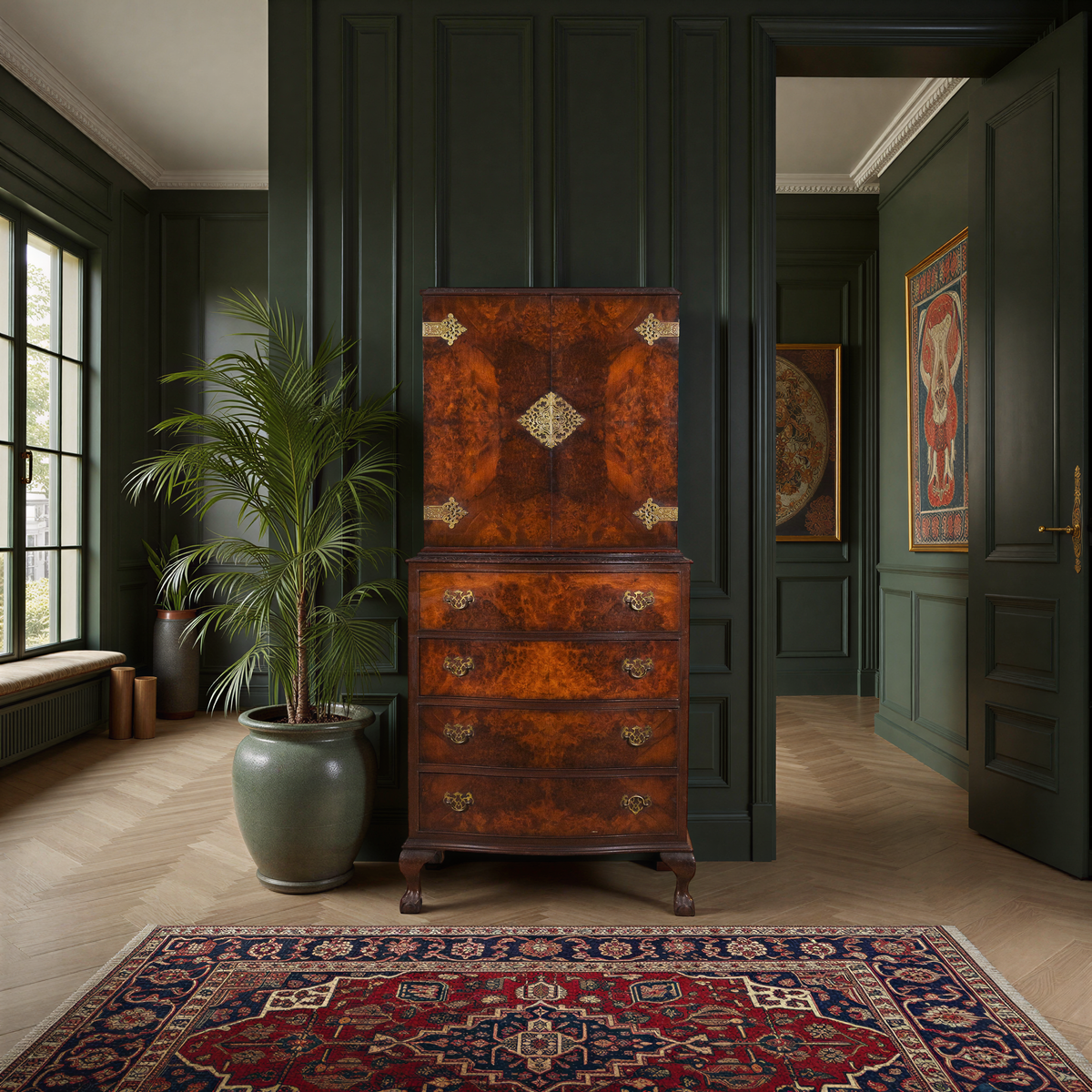 Art Nouvea style Burr Walnut and Mahogany Cabinet