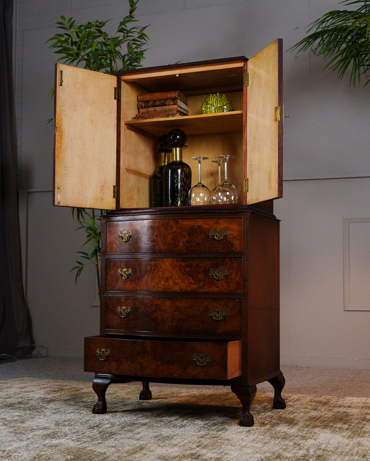 Art Nouvea style Burr Walnut and Mahogany Cabinet