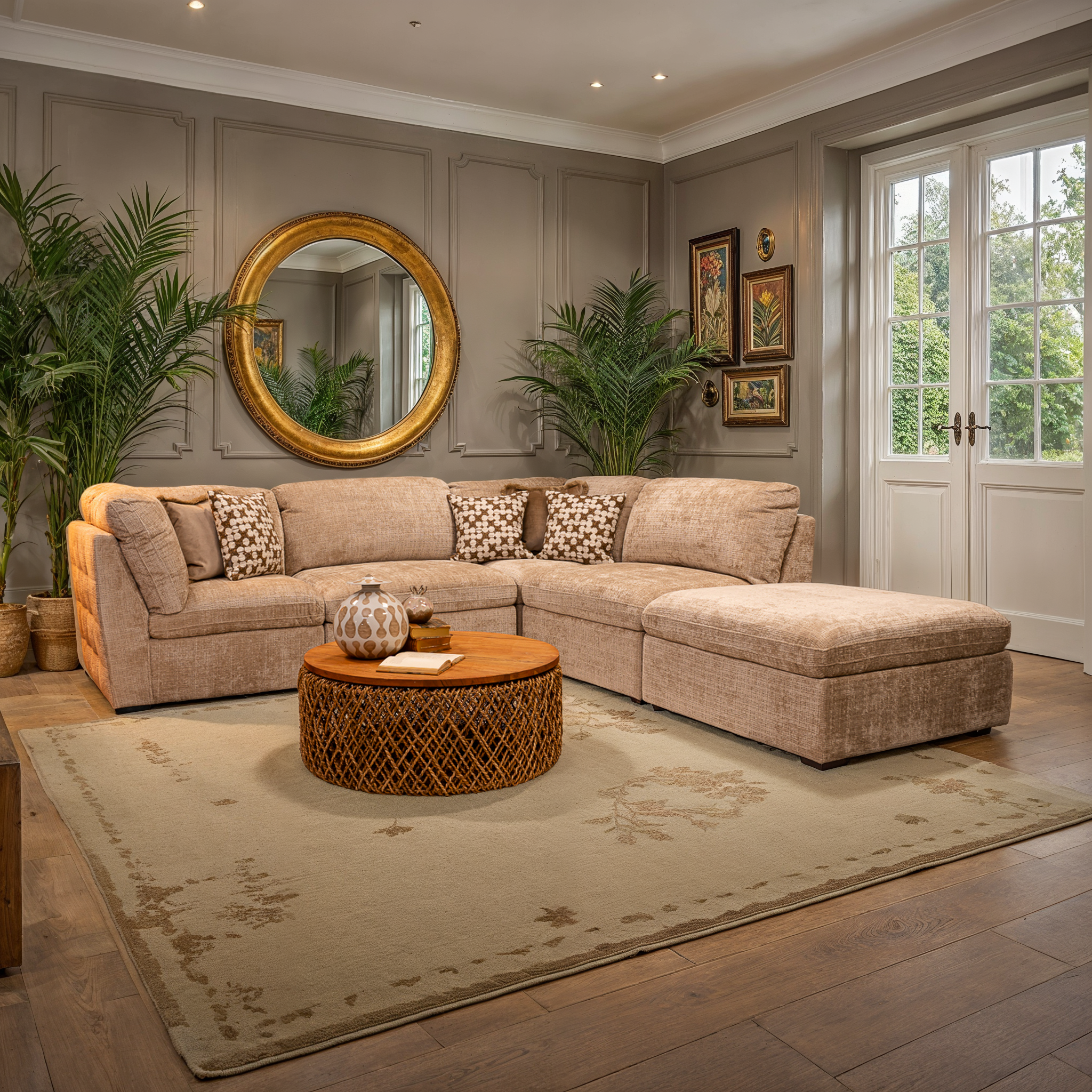 Avoca Sectional Corner Sofa Natural including footstool