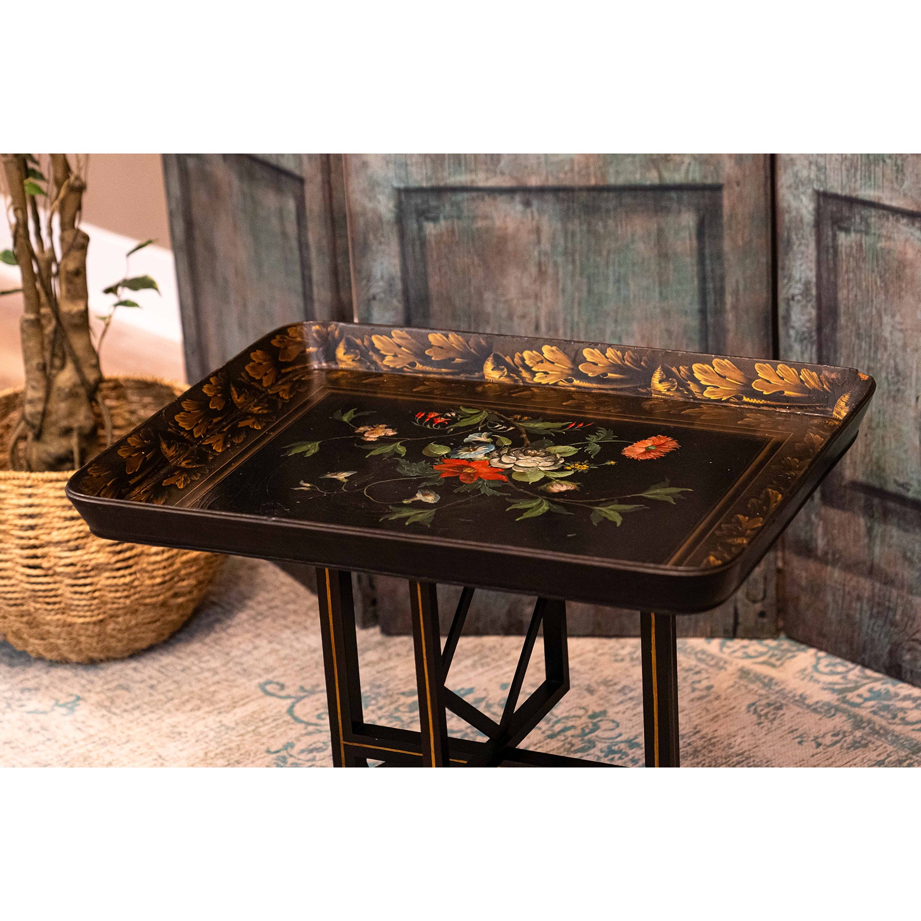 Black Laquered and Painted Folding Coffee Table