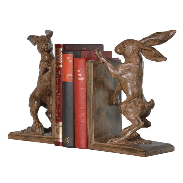 Bronze Boxing Hare Bookends