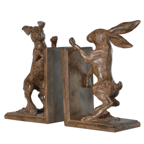 Bronze Boxing Hare Bookends
