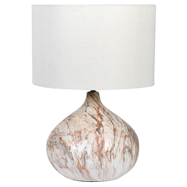 Brown and Blue Ceramic Table Lamp with Linen Shade