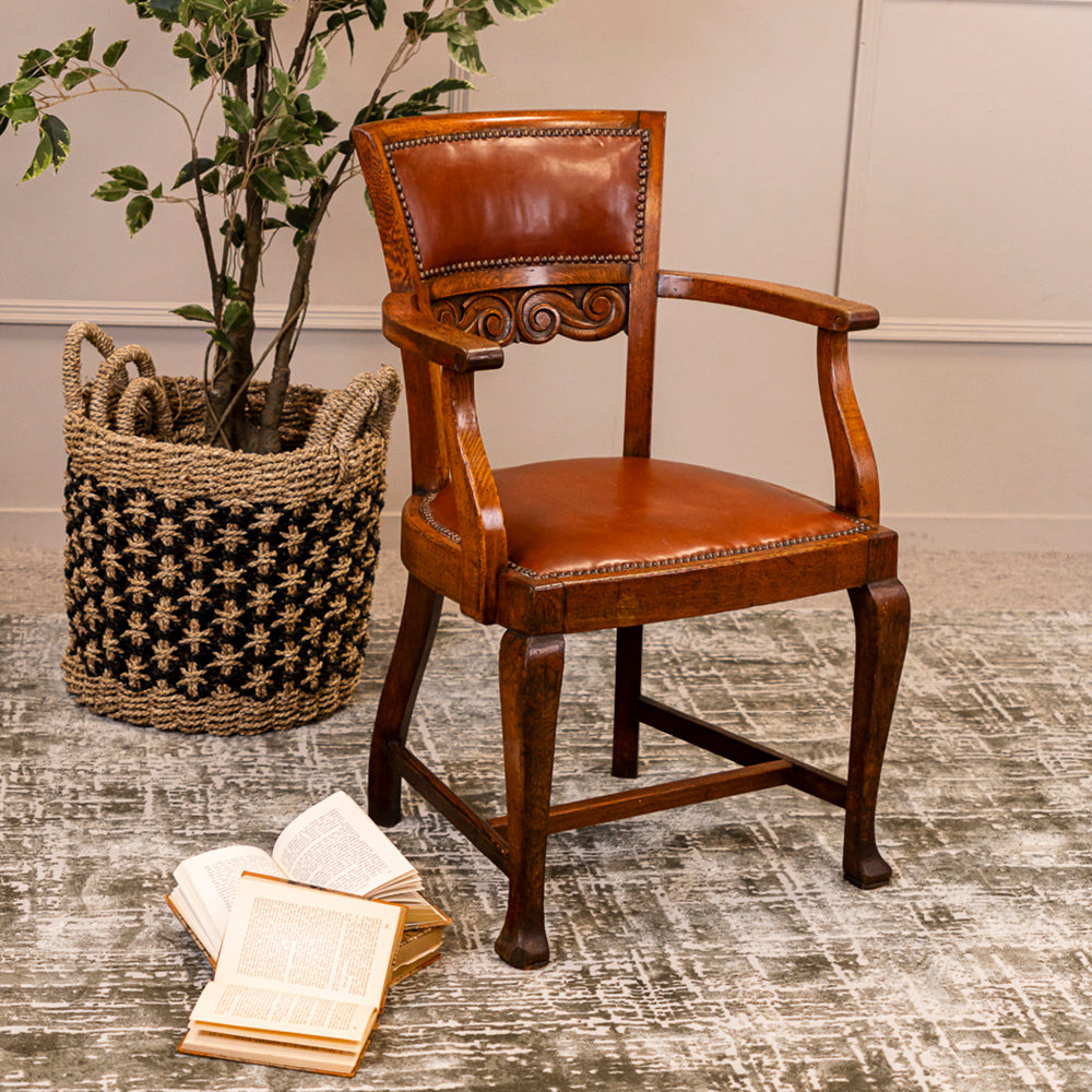 Canred Oak and Leather Armchair