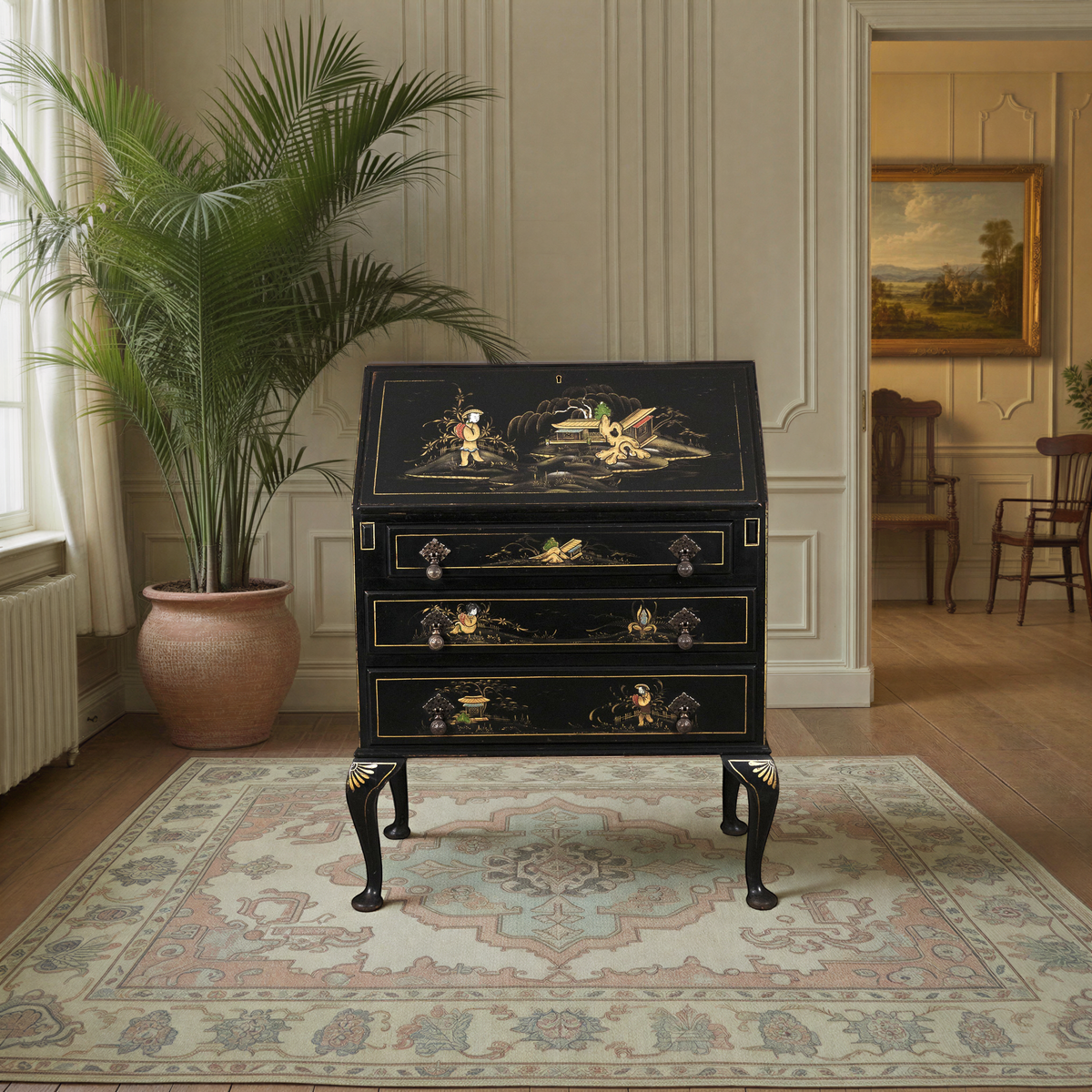 Chinoiserie Ebonized Writing Burequ