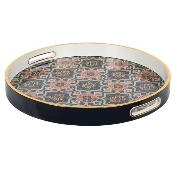 Colourful Moroccan Geometric Floral Round Tray