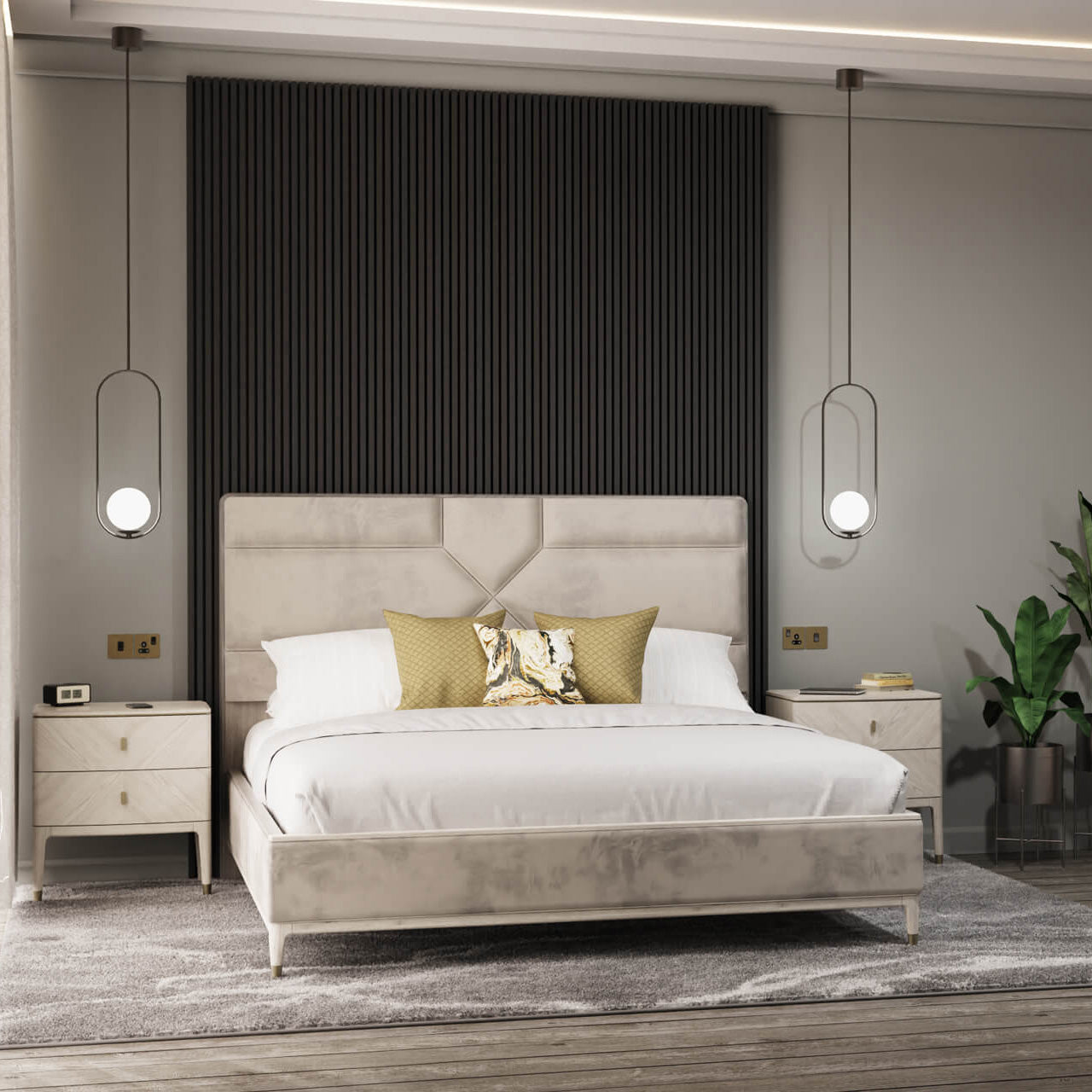 Diletta 5ft Bedframe - Stone Sand Velvet