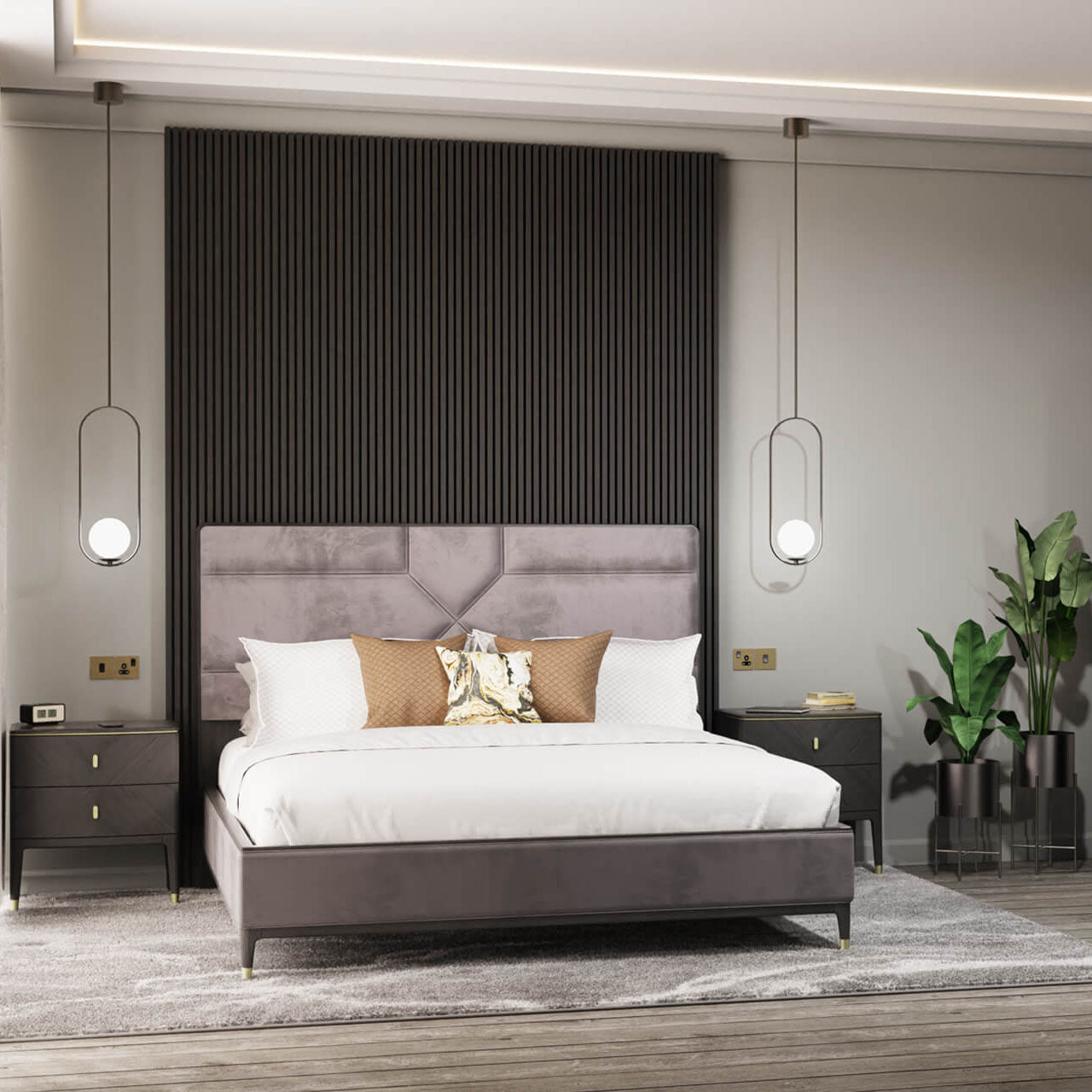 Diletta 6ft Bed Ebony Ecru Velvet