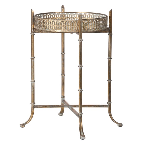 Distressed Gold Bamboo-Inspired Mirrored Tray Table