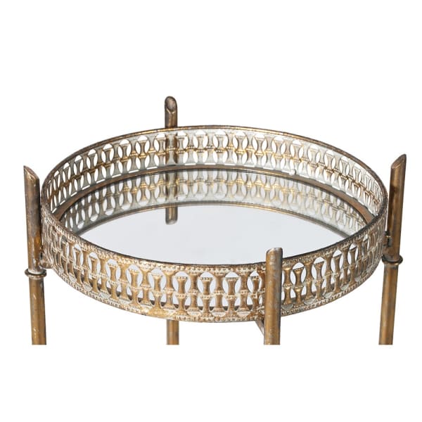 Distressed Gold Bamboo-Inspired Mirrored Tray Table