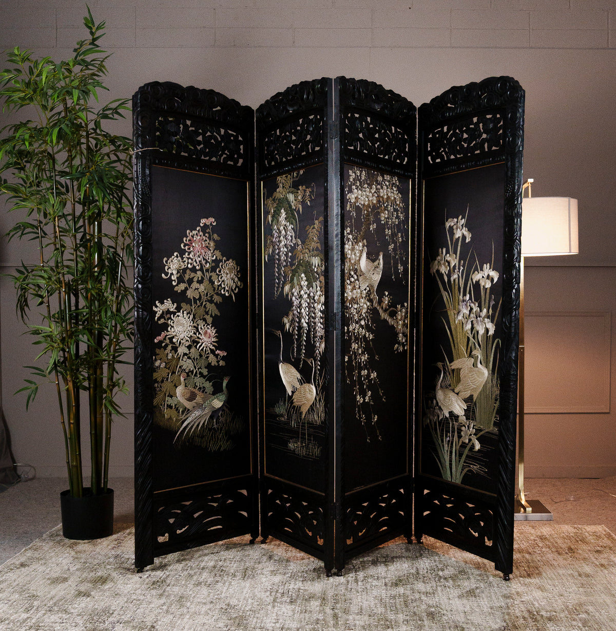 Ebonized 4 fold Screen