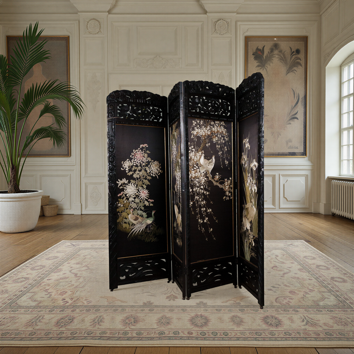 Ebonized 4 fold Screen