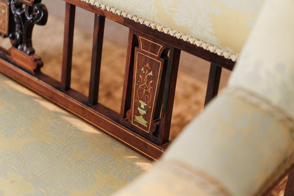 Edwardian Inlaid Mahogany Upholstered Settee