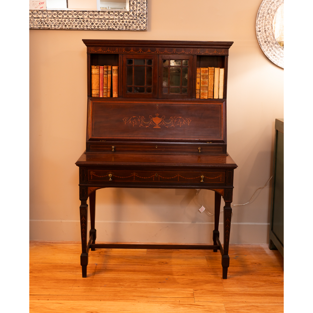 Edwardian Mahogany & Satinwood Inlaid Slope Front Writing Desk