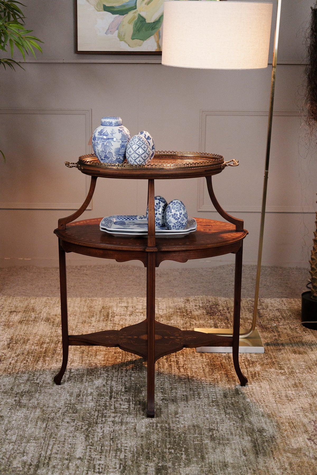 Edwardian Mahogany and Satinwood Inlaid Two Tier Etagere