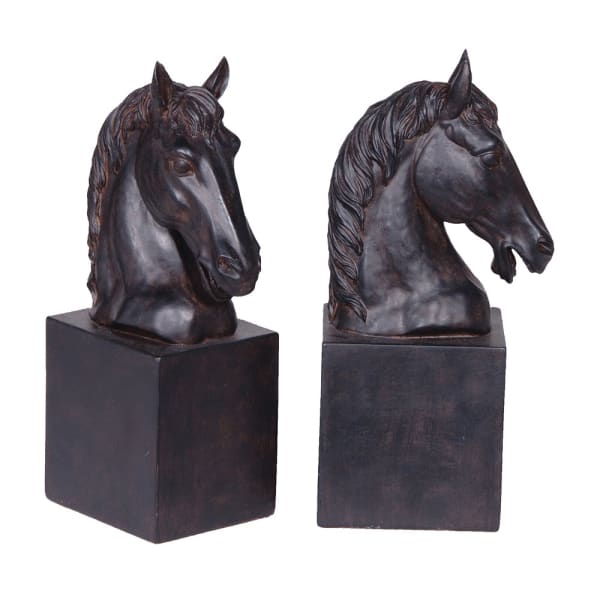 Elegant Black Horse Head Resin Bookends