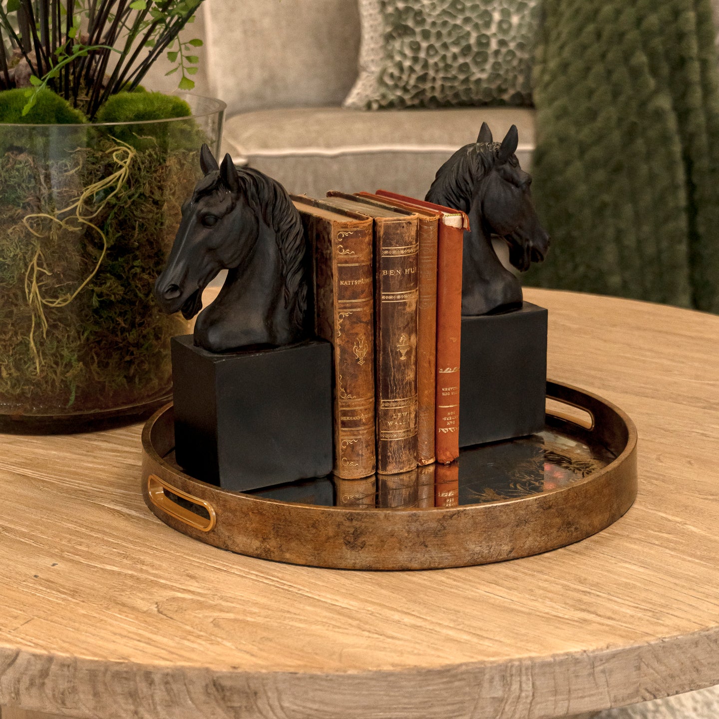 Elegant Black Horse Head Resin Bookends