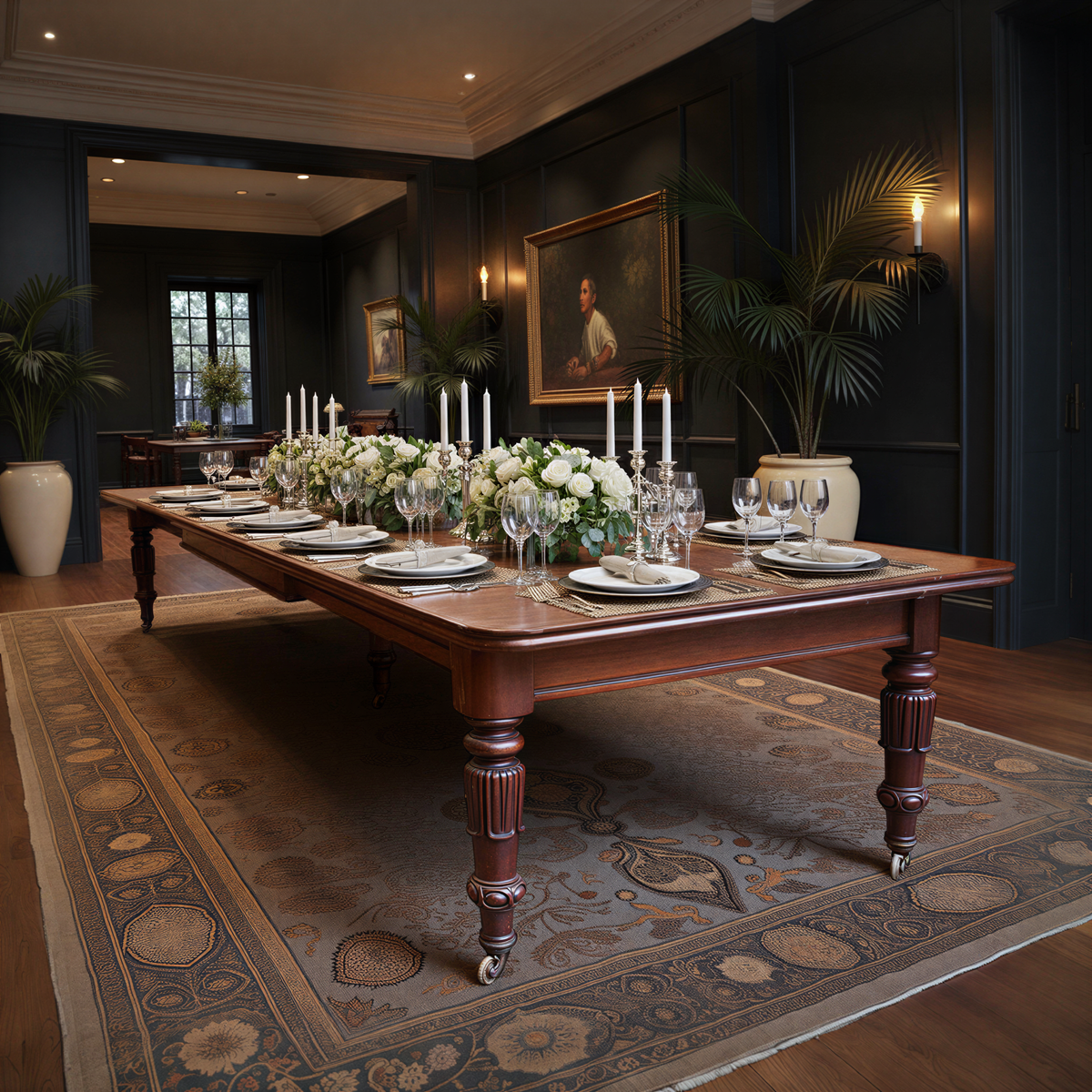 Antique Regency Mahogany Telescopic Dining Table with Three Leaves