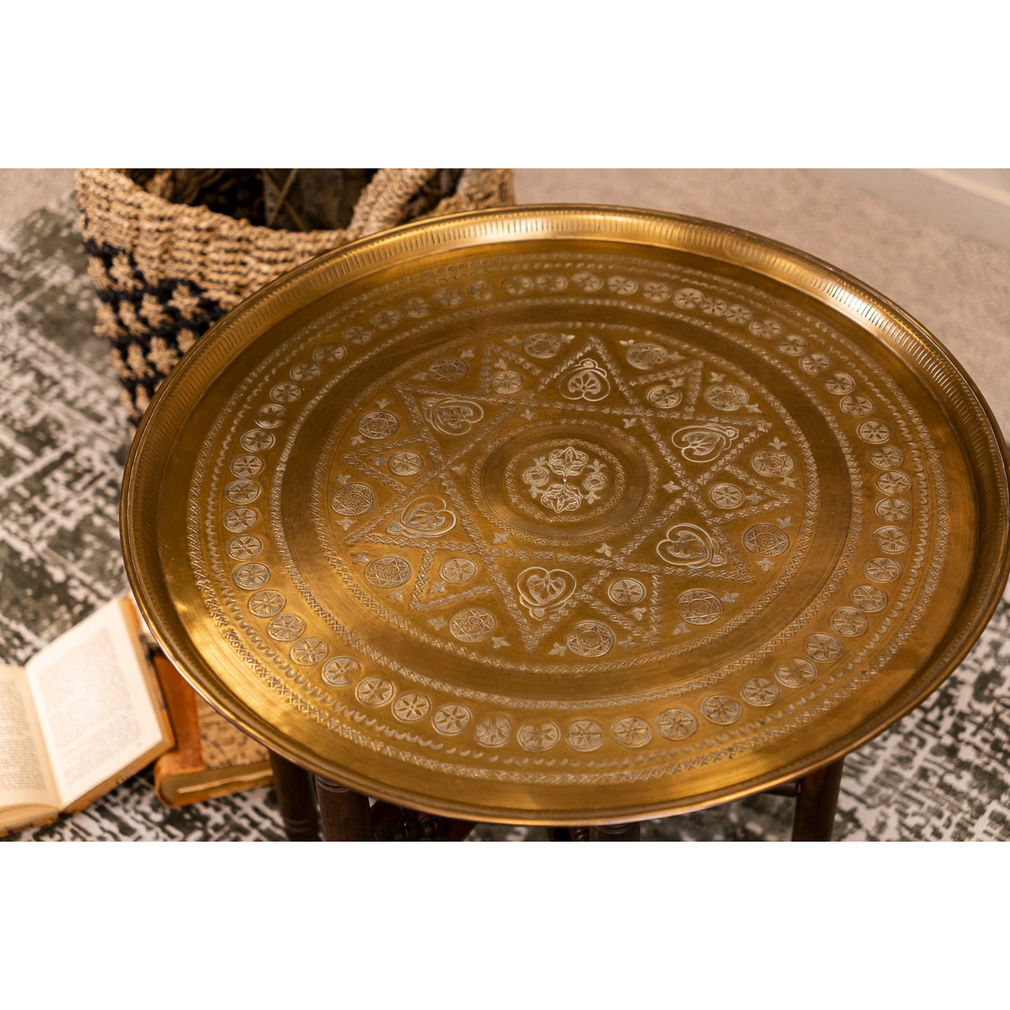 Vintage Brass Engraved Tray Stand