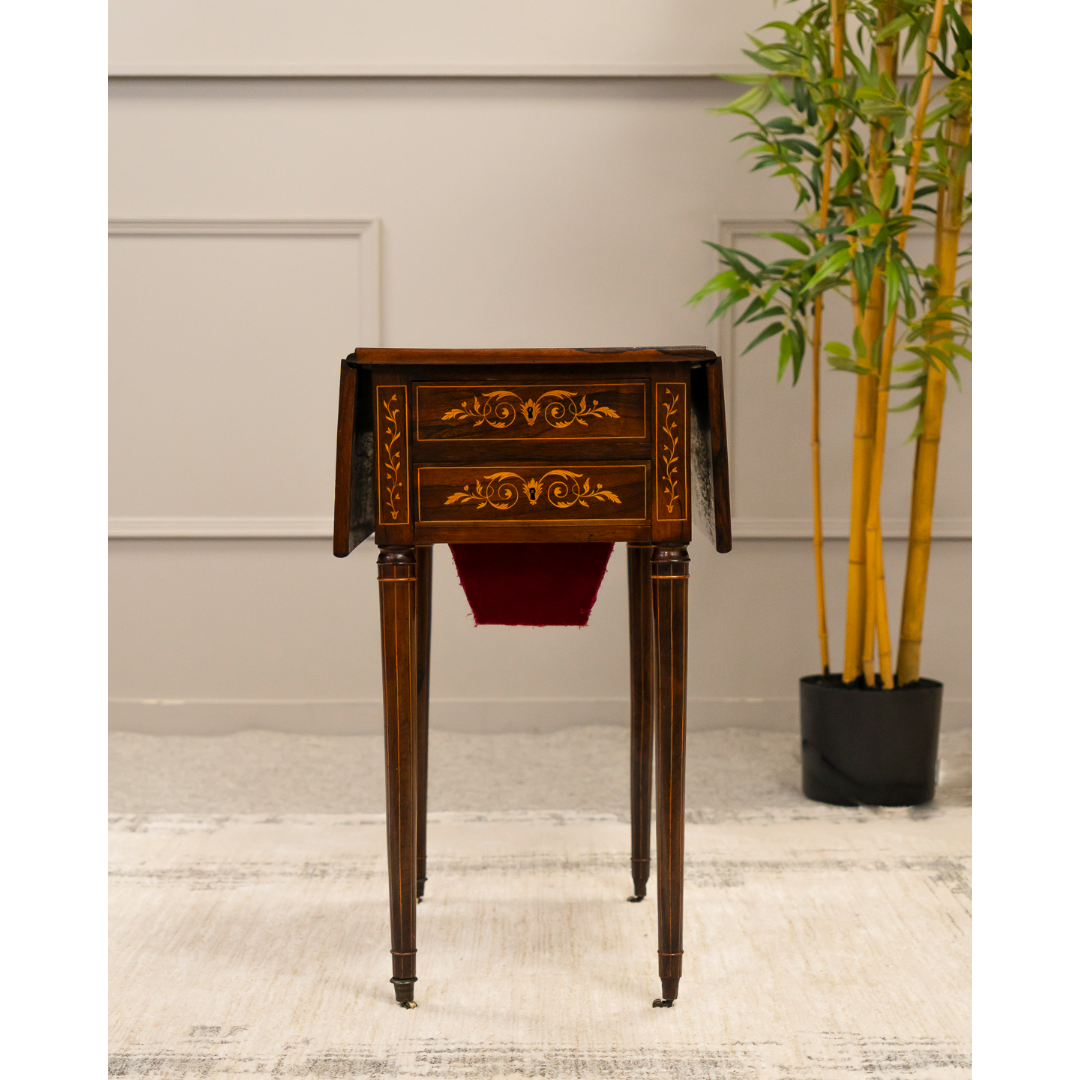 William IV Rosewood Inlaid Drop leaf Table with drawers