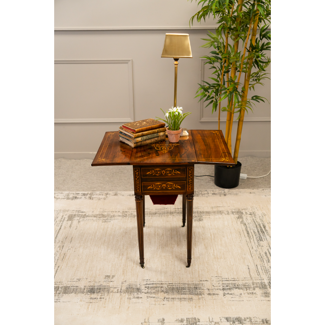 William IV Rosewood Inlaid Drop leaf Table with drawers