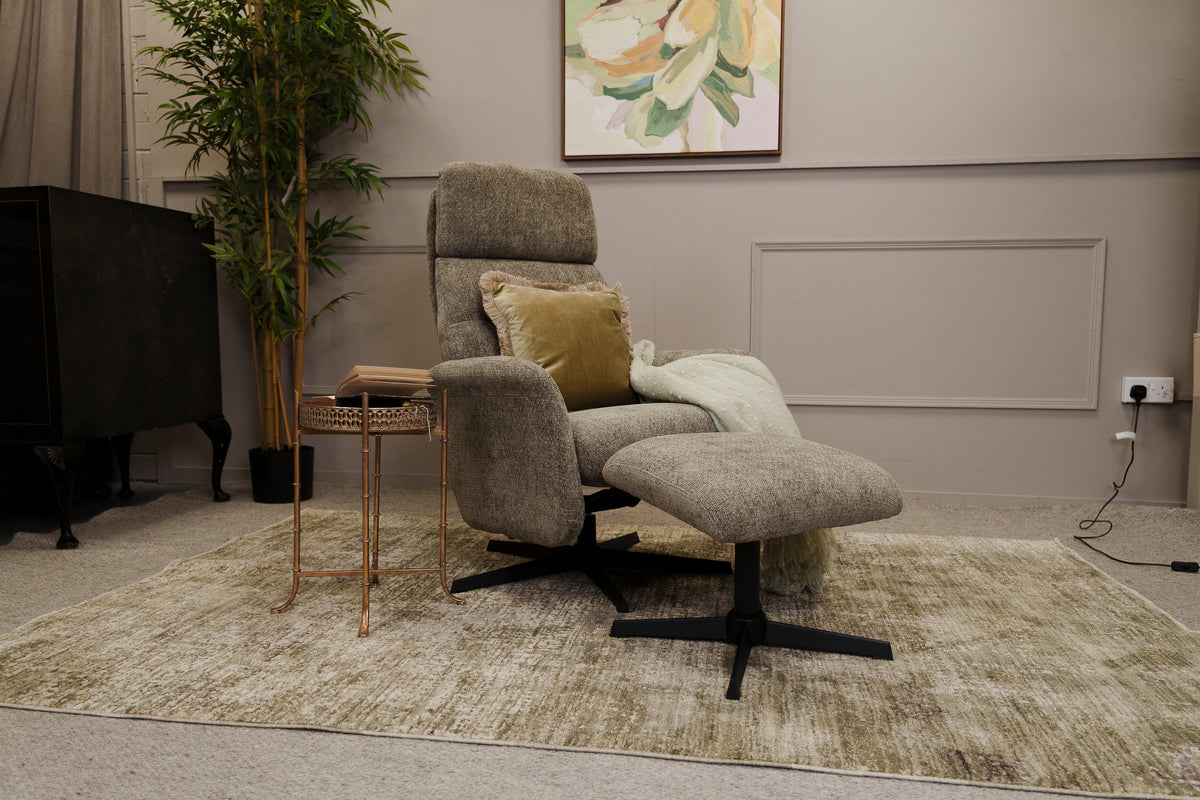 Hazel Recliner Chair & Stool -Beige