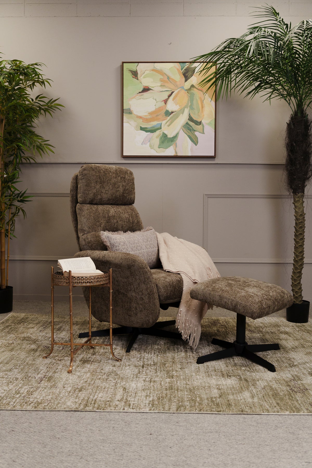 Hazel Recliner Chair & Stool -Brown