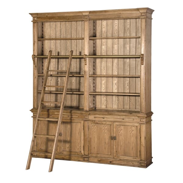 Heritage Antiqued Oak Bookcase with Ladder