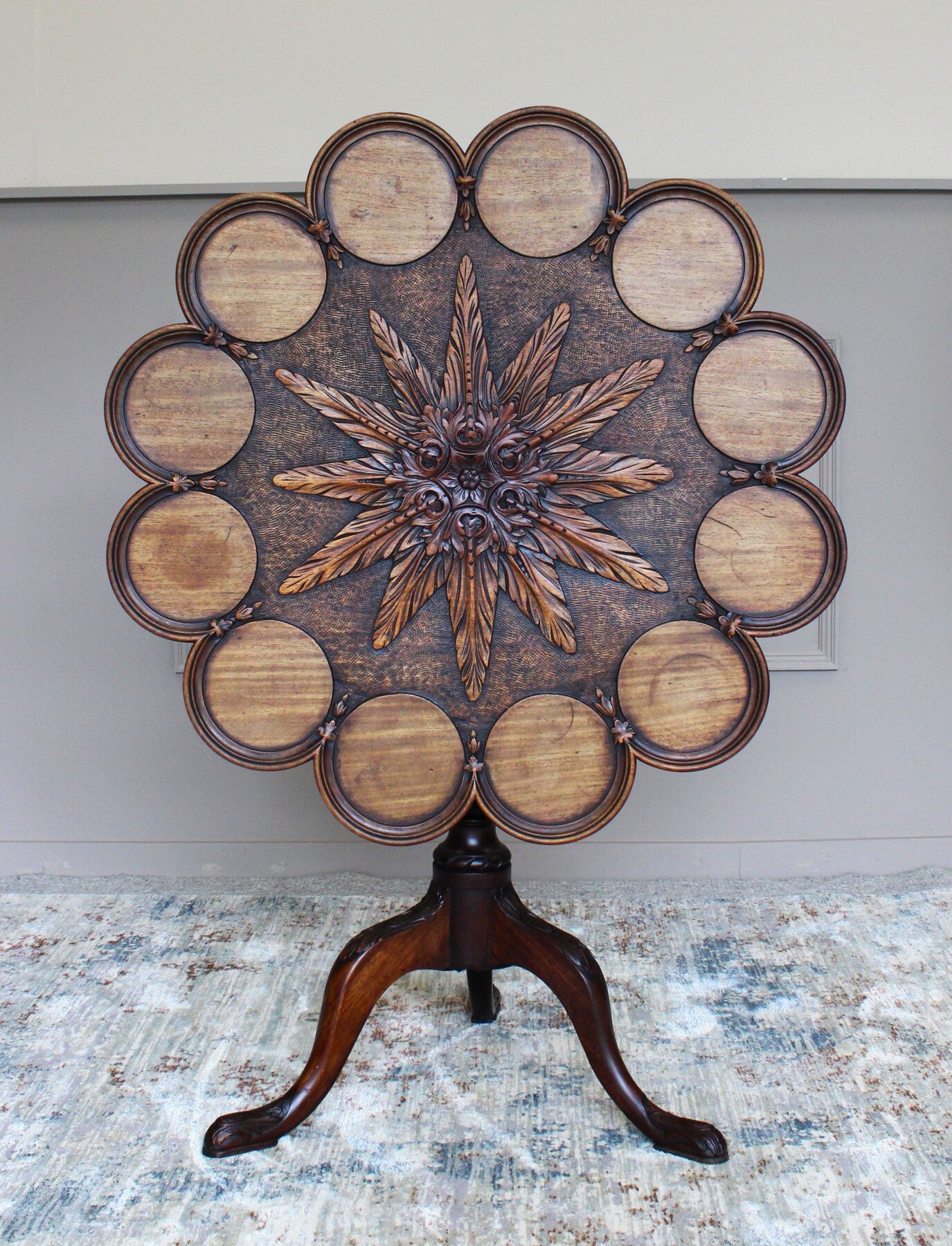 Victorian carved mahogany snap top occasional table