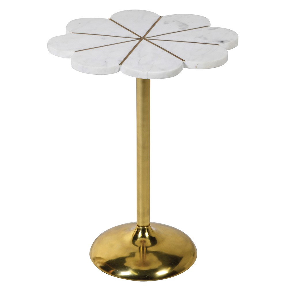 Ivory Flower-Shaped Marble Table with Brass Base