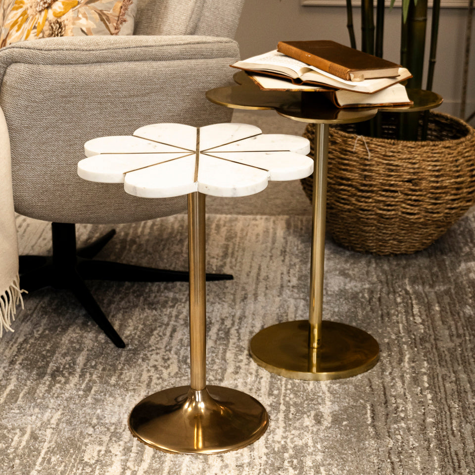 Ivory Flower-Shaped Marble Table with Brass Base