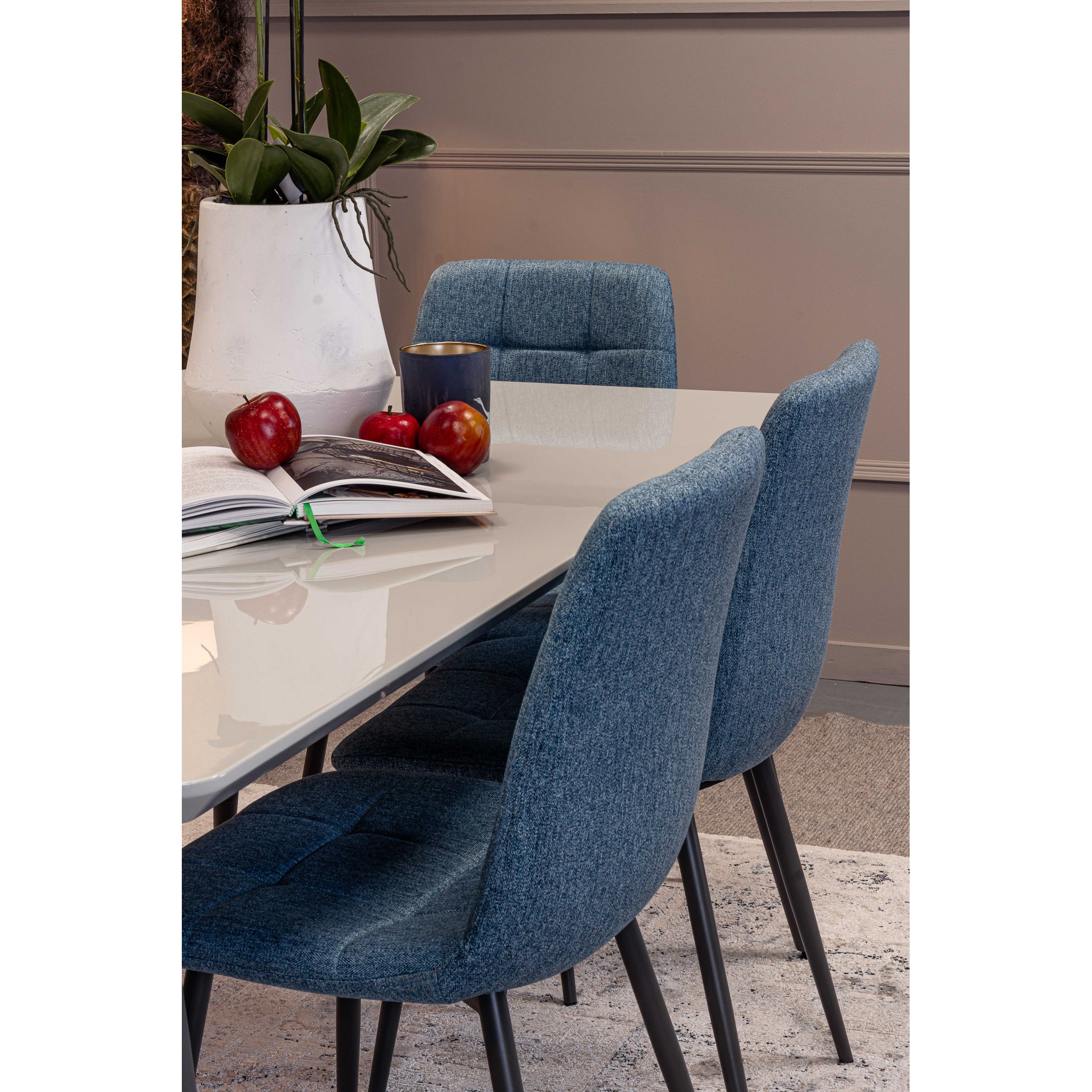 Lola 130cm Dining Table and 4 x Oslo Blue Dining Chairs - Bundle Deal
