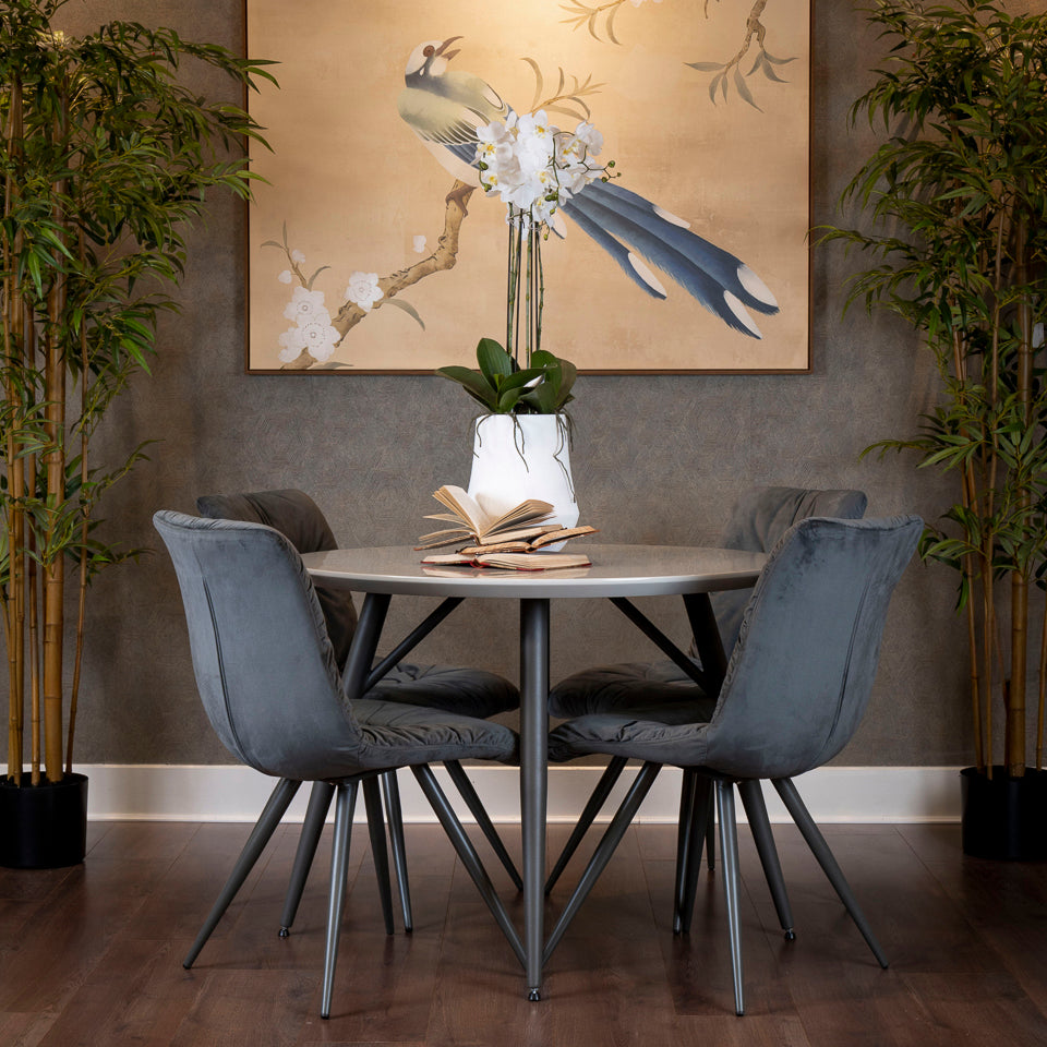 Lola Round Dining table and 4 x Dark Grey Anna Dining chairs - Bundle Deal