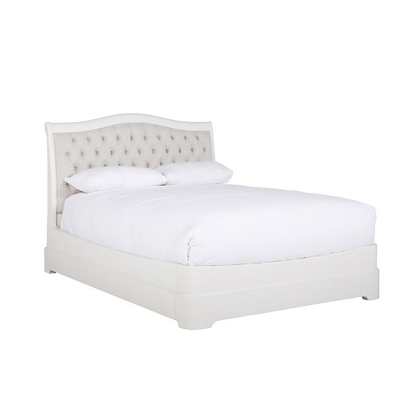 Mabel 4ft6 Bone Bed Frame with upholstered headboard side view