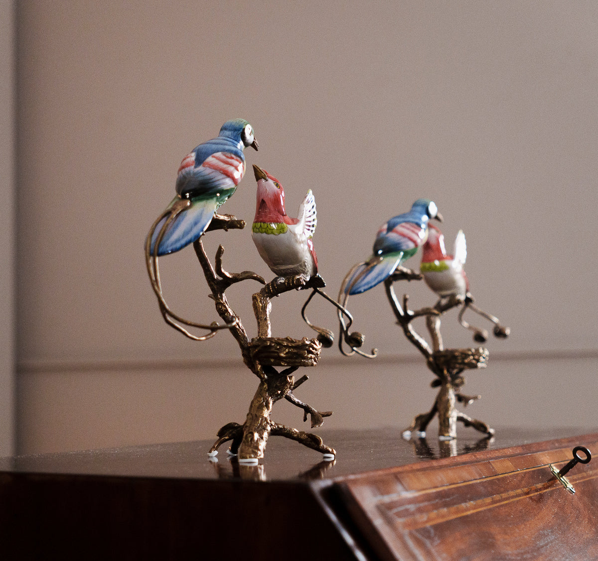 Antique Pair of Ceramic Bird Candle Holders