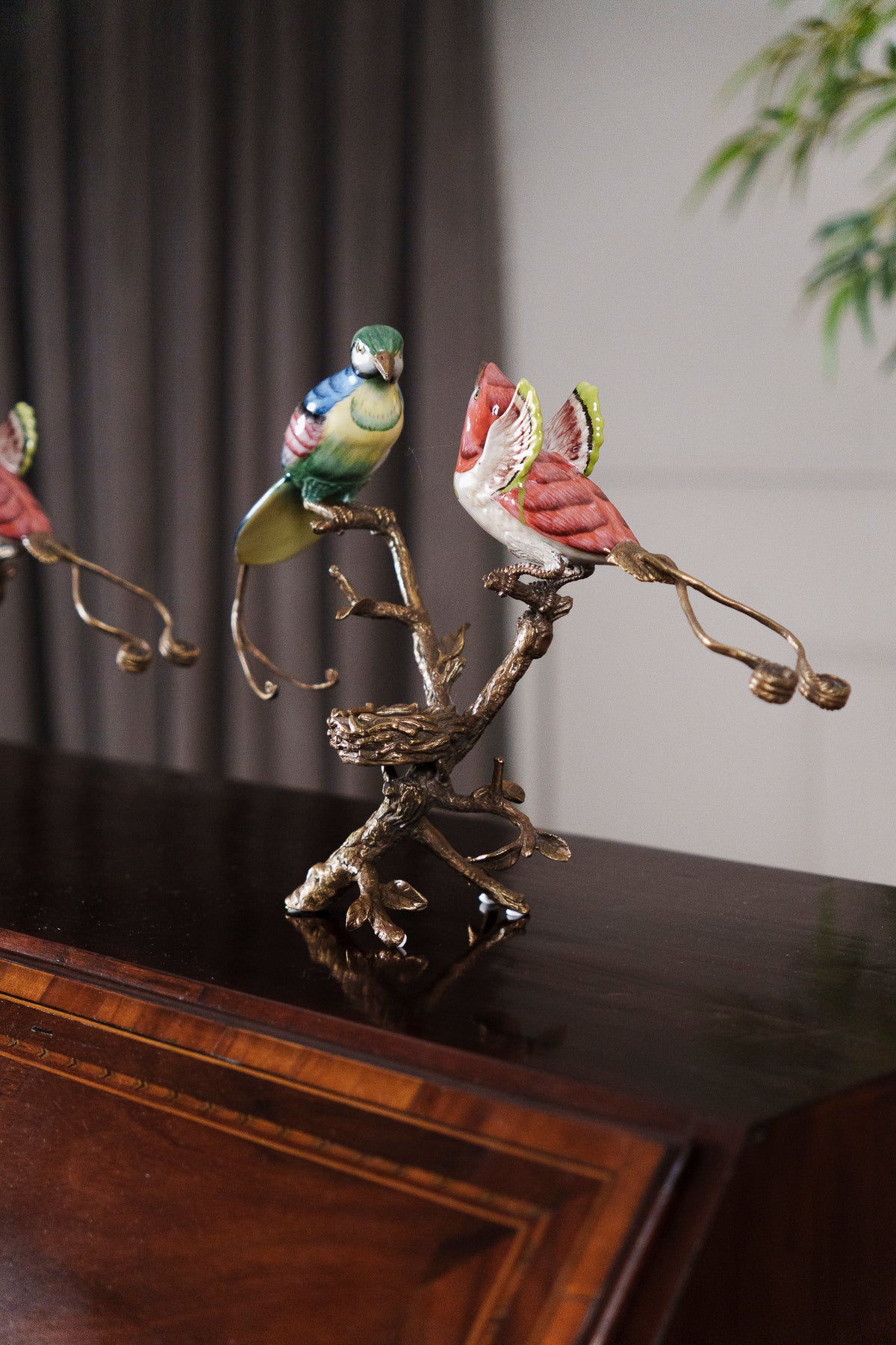 Antique Pair of Ceramic Bird Candle Holders